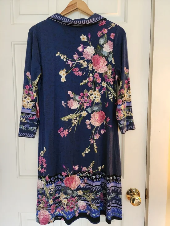 Johnny Was Willowa Polo Tunic Dress Floral Blue Pink Size S resort Travel Beach - Picture 3 of 11